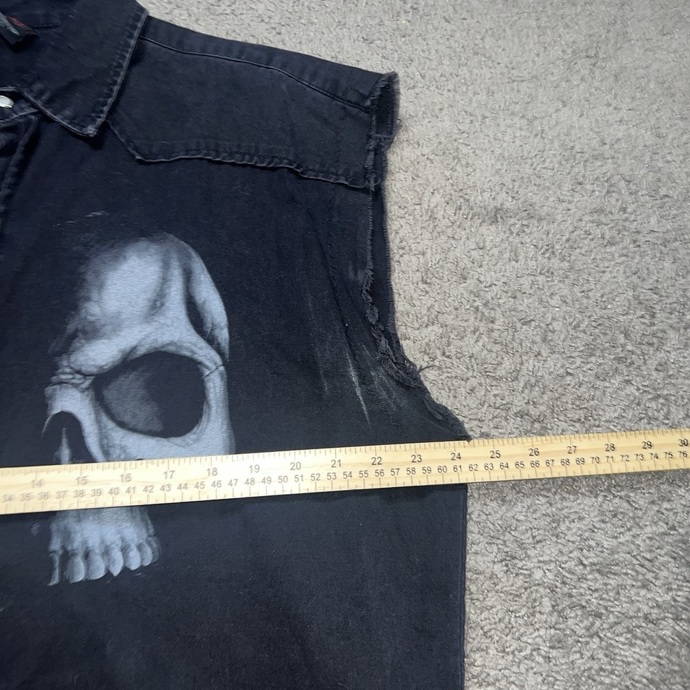 SPIRAL DIRECT Sleeveless Worker Shirt SKULL SCROLL  2XL Cotton Goth Biker Snap - Picture 6 of 6